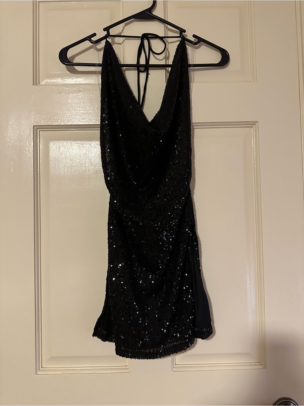 Fashion Nova Black Sequin Halter Backless Mini Dress